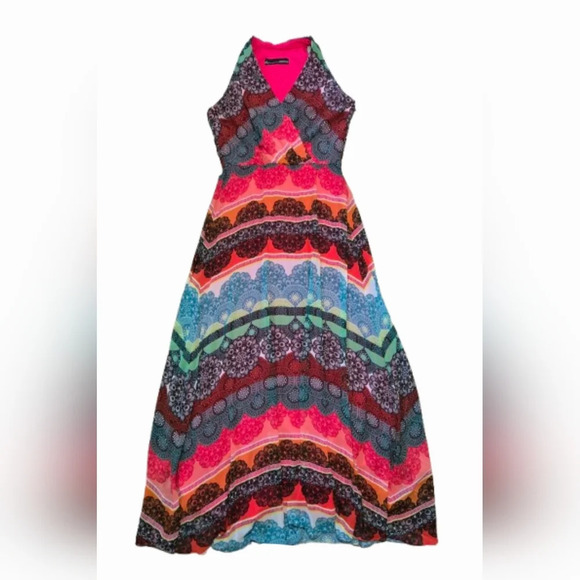 Chetta B Colorful A-line Maxi Dress 6(S) Long Vacation Summer Boho - Picture 1 of 14